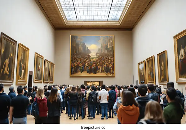 Large Crowd Viewing Artwork In A Museum