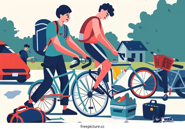 Friends Enjoying a Bike Ride Through the Countryside