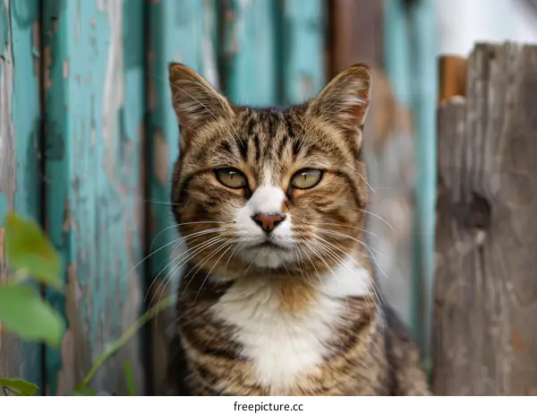 Ginger Tabby Cat Sitting by Fence