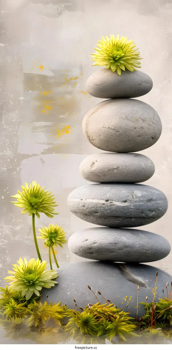 Zen Stones and Flowers Abstract Background