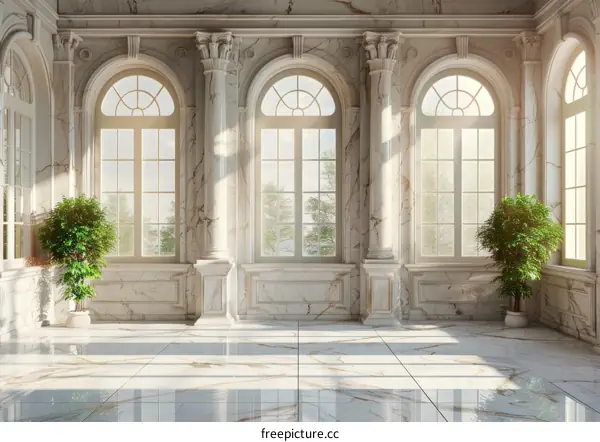 Elegant Marble Palace Hallway with Sunlight