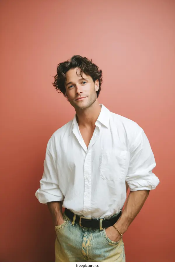 Stylish Casual Man in White Shirt and Jeans