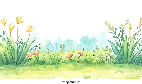 Watercolor Illustration of a Spring Meadow