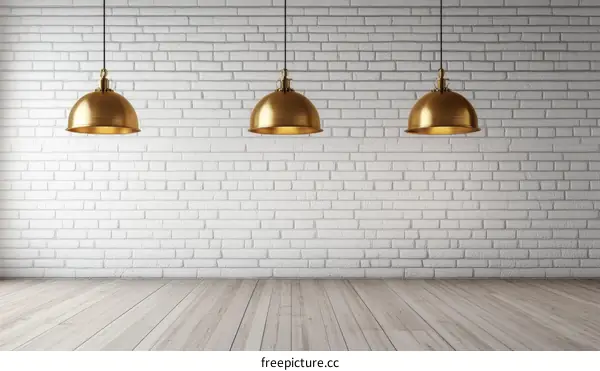 Empty Room Interior Design with Golden Pendant Lamps