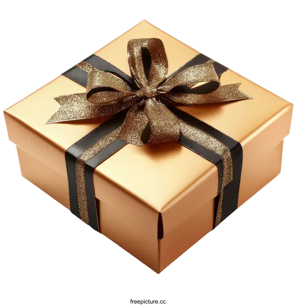 [Transparent Background PNG]Golden Gift Box with Elegant Ribbon