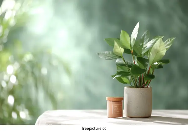 Potted Plant and Candle on Table