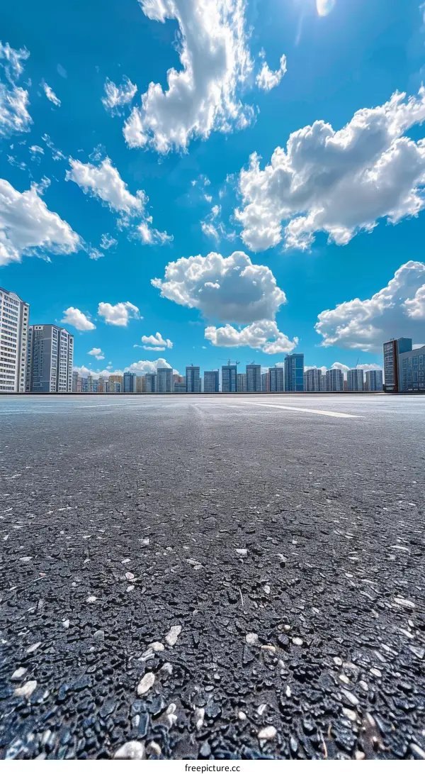City Skyline with Office Building and Parking Lot