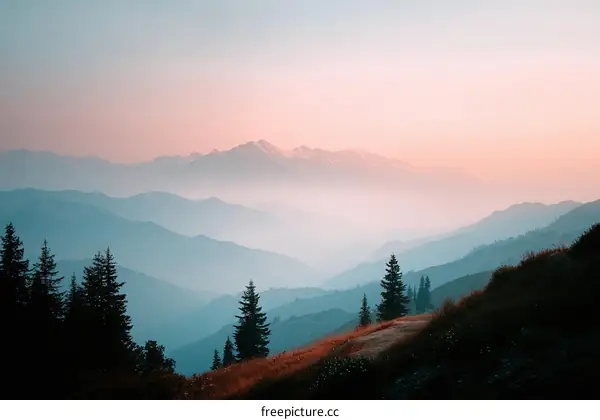 Misty Mountain Range at Sunrise