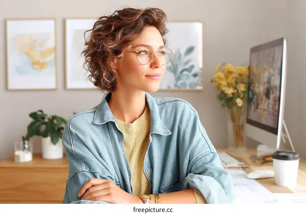 Focused Woman at a Modern Workspace