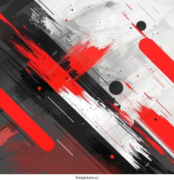 Red and Black Expressionist Painting with Geometric Forms