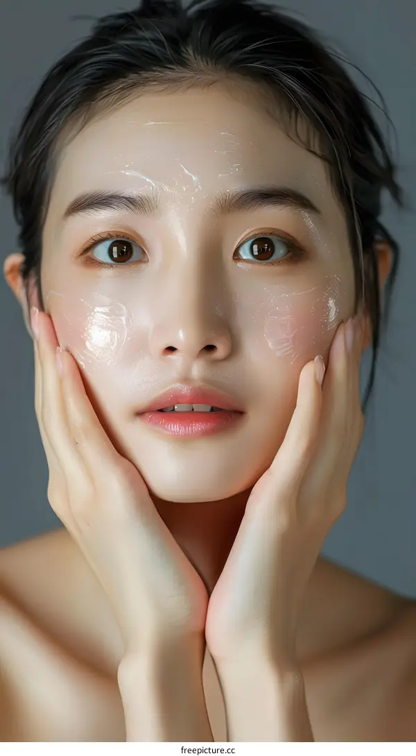 Close Up Portrait of a Young Asian Woman With Cream on Face