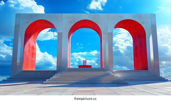 Abstract Modern Architecture with Red Arches