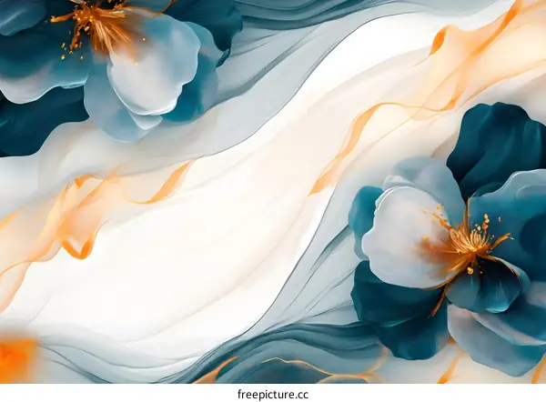 Abstract Blue and Gold Flower Artwork