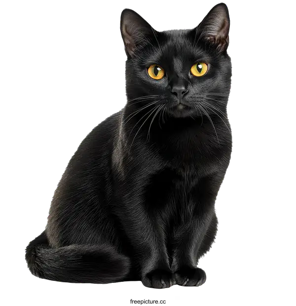 [Transparent Background PNG]Black Cat Portrait Against White Background
