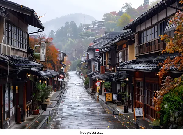 Rainy day in the historic district of Takayama, Japan