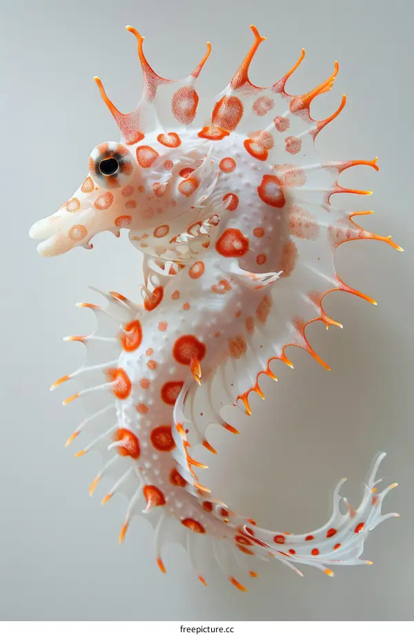 A red and white leafy seadragon