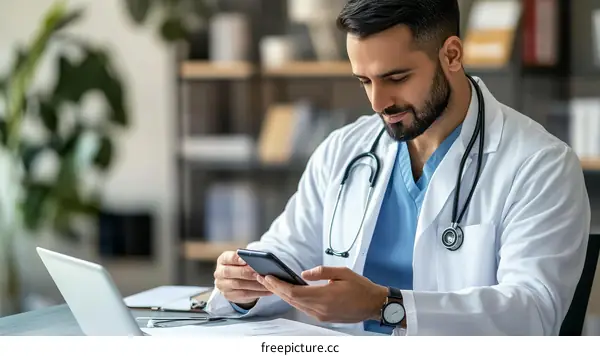 Doctor Using Smartphone in Clinic Office