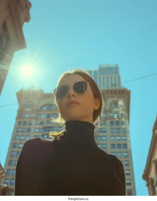 Young woman wearing sunglasses standing in front of a building