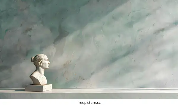 Minimalist Green Wall with White Sculpture