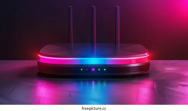 Black and pinkfuturistic Wi-Fi router on the table