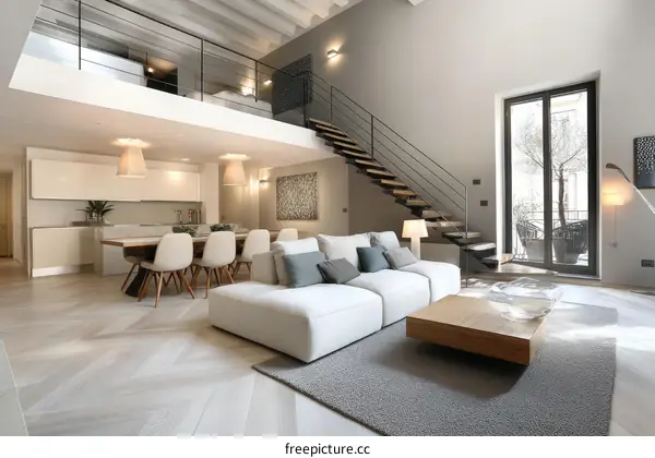 Modern Open-Plan Living Room with Loft Style