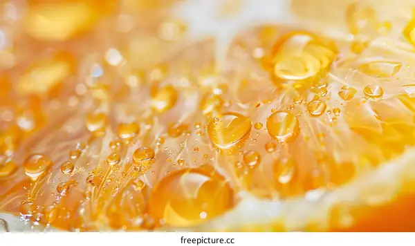 Water Drops on Orange Slice Macro Photography