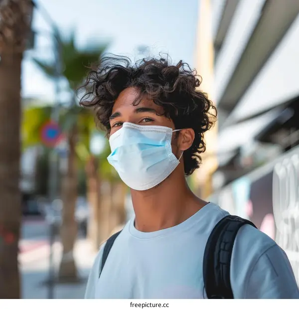 Portrait of a young man wearing a surgical mask