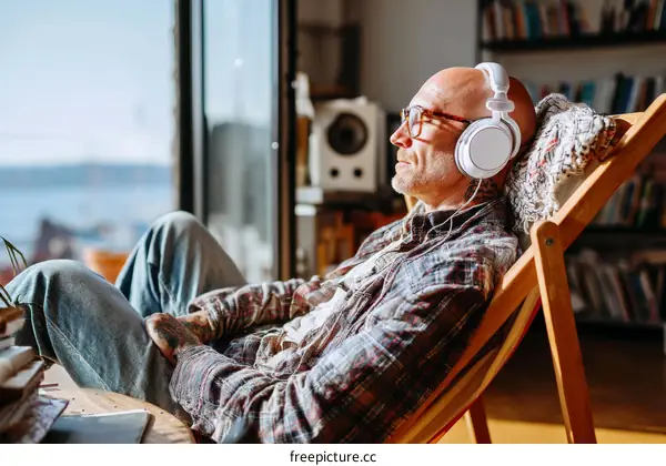 Relaxing Man Listening to Music in a Chair