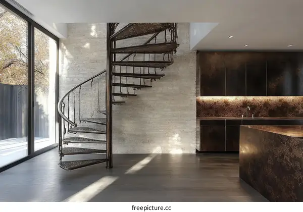 Modern Spiral Staircase in a Contemporary Kitchen