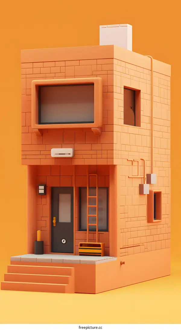 Orange Brick House With Ladder