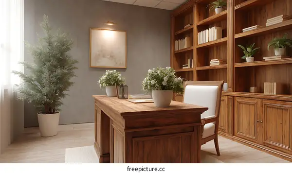 Elegant Wooden Study Room Interior Design