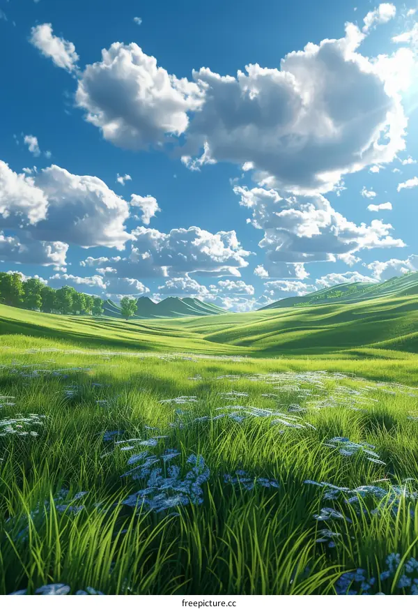 Mesmerizing Meadow with White Flowers under Azure Sky