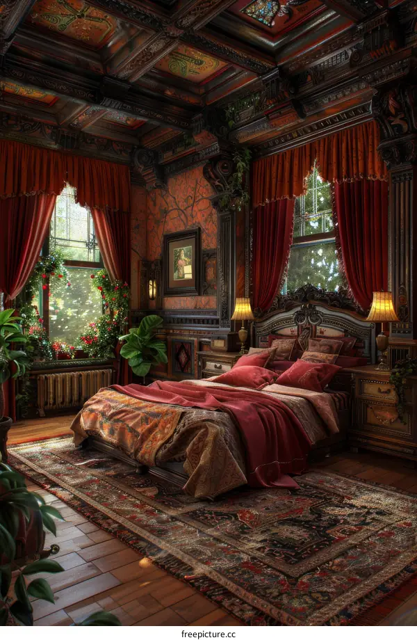 Ornate Victorian Bedroom Interior Design Illustration