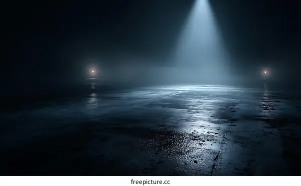 Spotlight on Concrete Floor at Night
