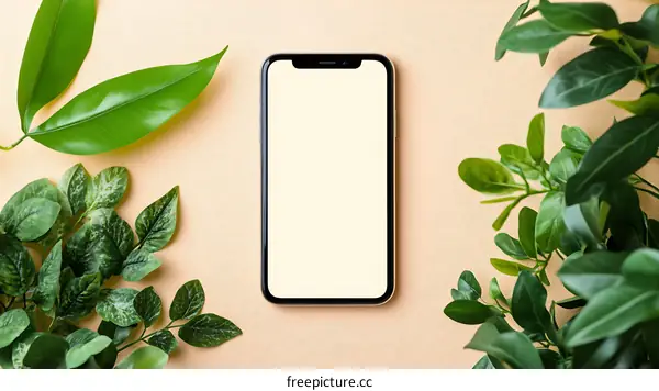 Green Leaves Surrounding a Smartphone