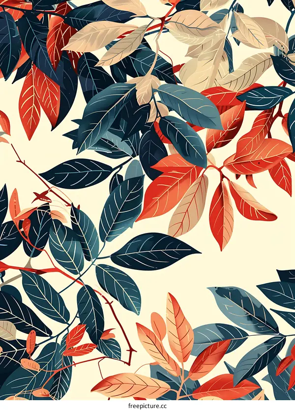 Colorful Watercolor Autumn Leaves Seamless Pattern