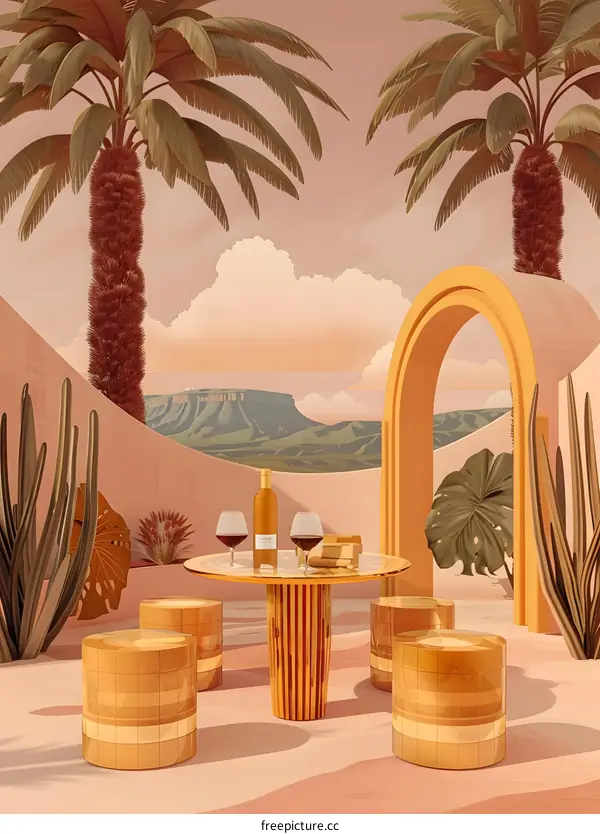 Golden Arches Tropical Patio Scene