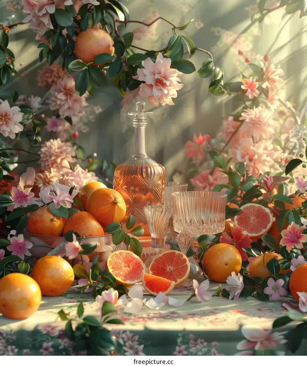 Floral Still Life with Citrus Fruits