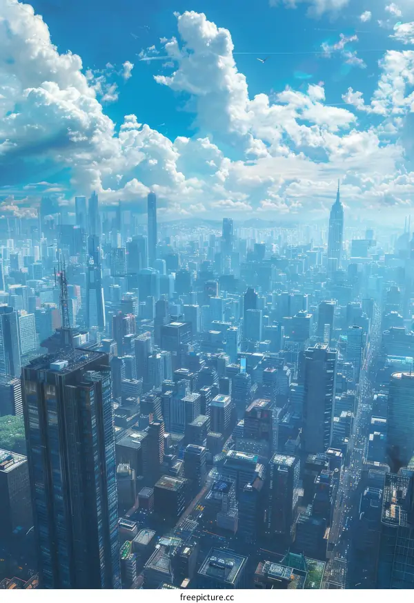 Aerial View of a Modern Cityscape on a Sunny Day