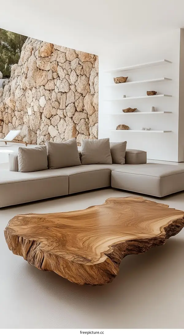 Modern Minimalist Living Room with Wooden Coffee Table