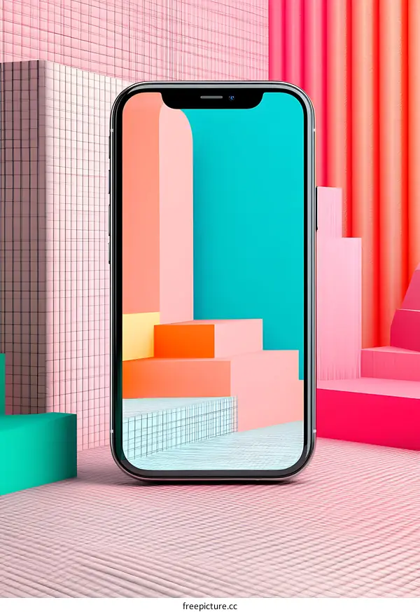 Mobile Phone Mockup With Geometric Shapes