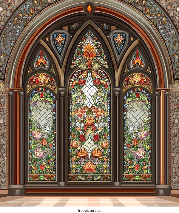 Stained Glass Window with Floral Design