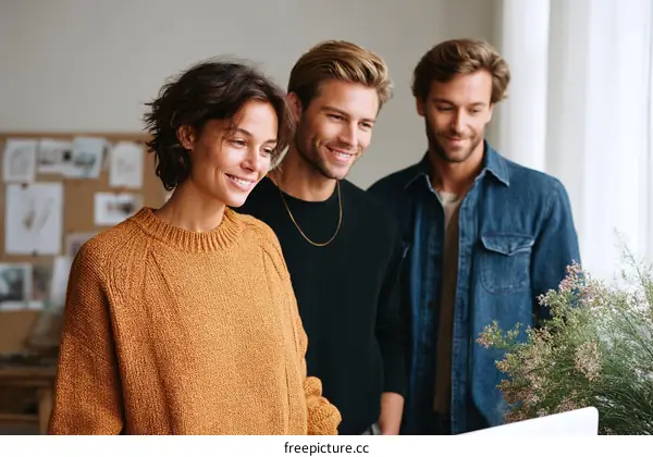 Three Diverse Individuals Engaging in Collaboration