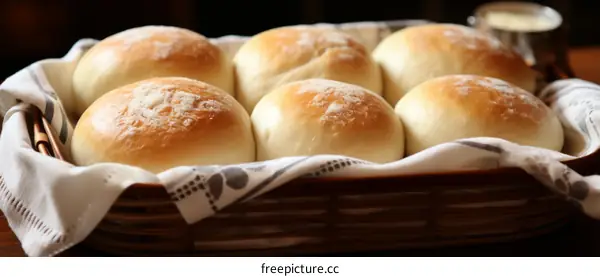 Homemade white bread rolls in a basket