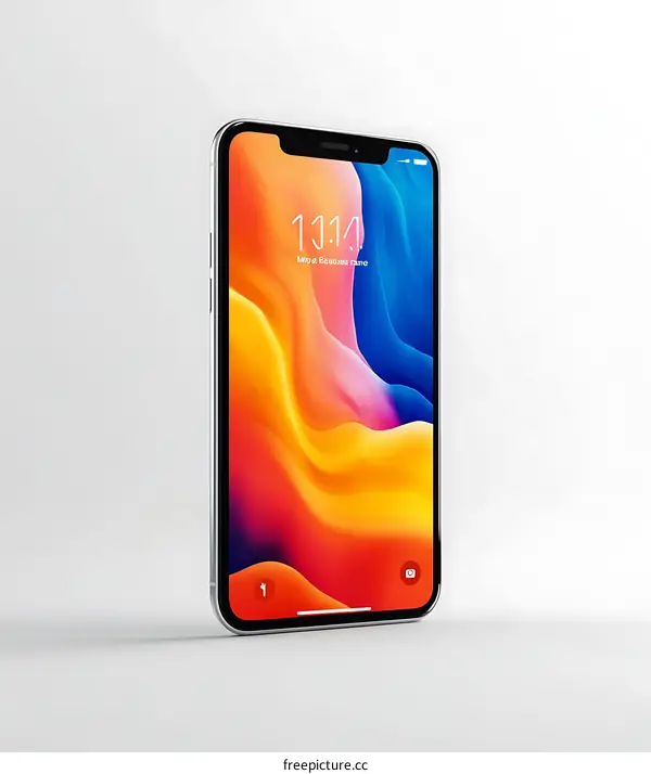 White Smartphone Mockup With Abstract Design On Screen