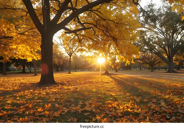 Golden Autumn Sunset in the Park