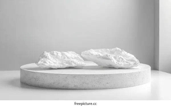White Rocks on a Grey Pedestal Minimalist Display