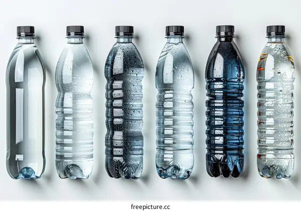 Bottled water of different colors