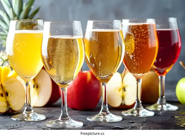 Sparkling Apple Cider in Glasses with Apples