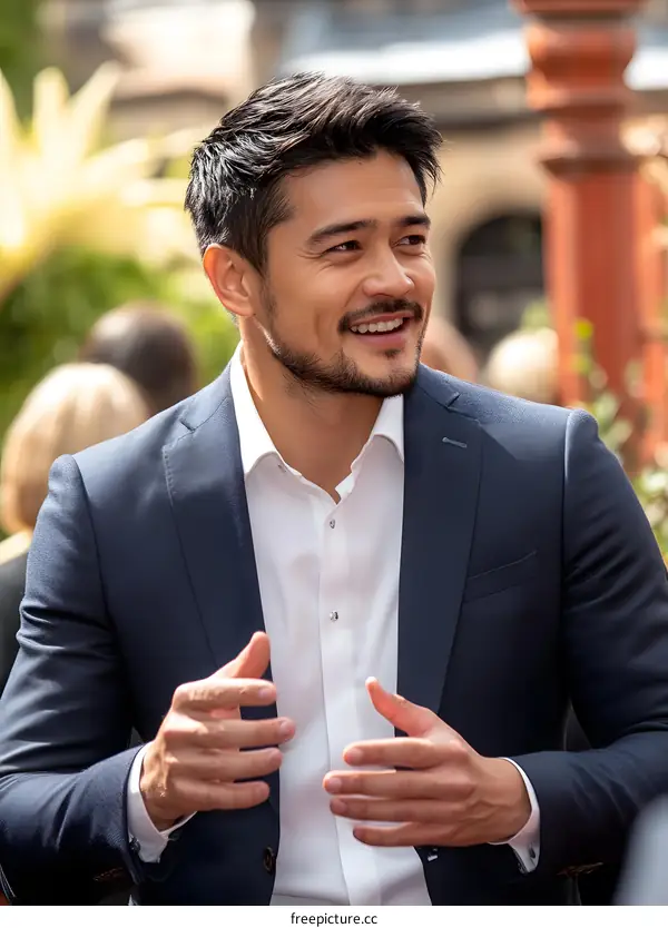 Smiling Asian Man in a Blue Suit